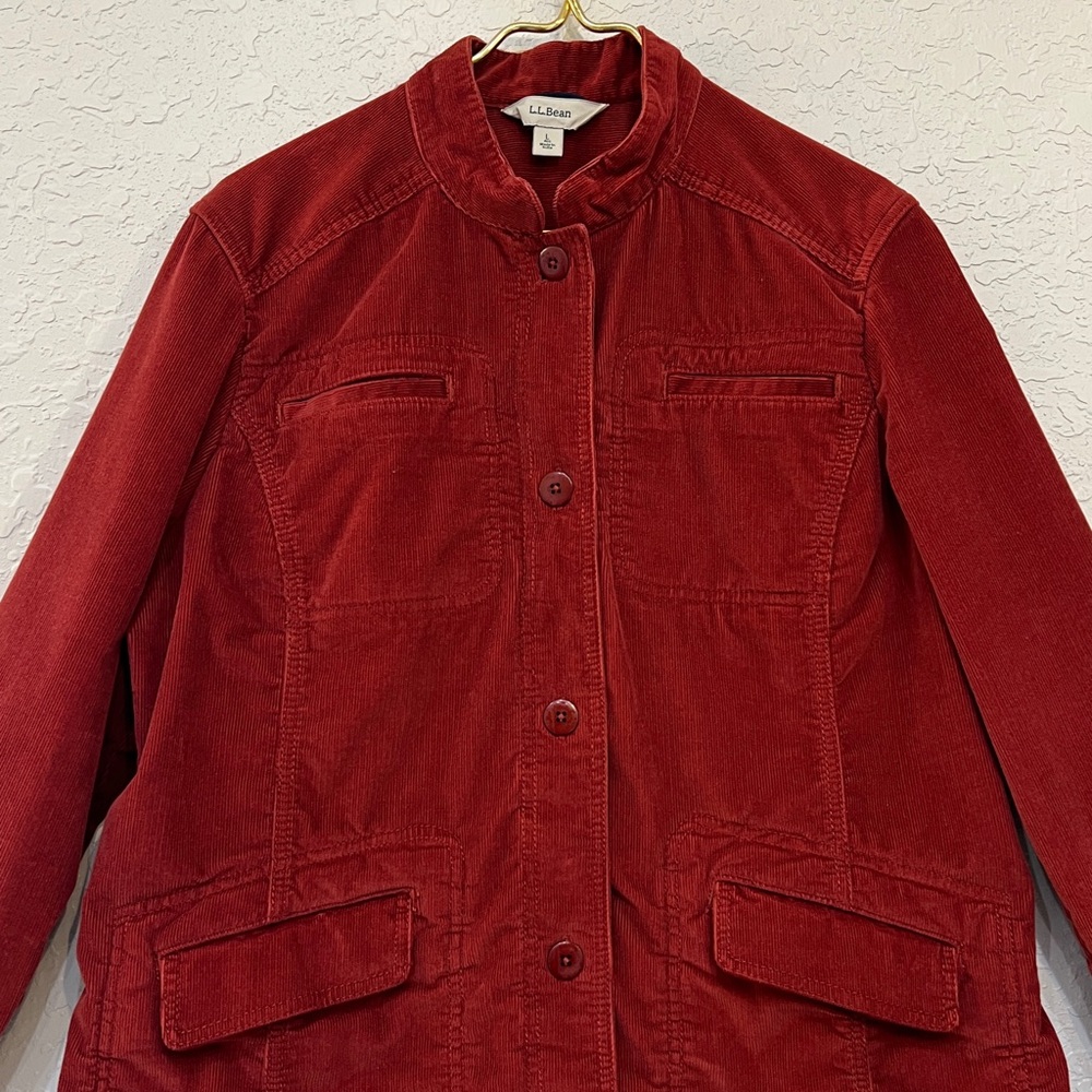 L.L. Bean Deep Rust Red Corduroy Utility Jacket Button Front Size Large - Picture 2 of 7